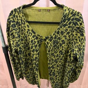 Jessica London Animal Print Cardigan in Green and Black